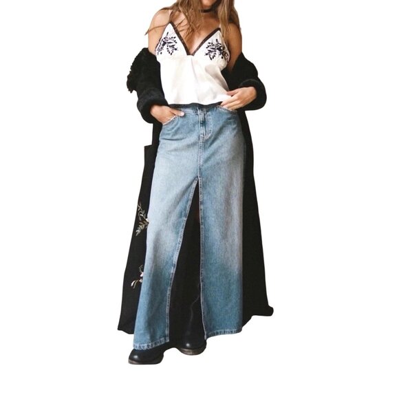 Free People We The Free Come As You Are Maxi Denim Skirt Womens Size 12 - Picture 2 of 16